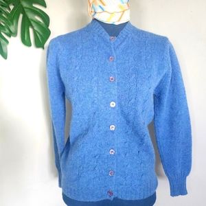 Vintage Wool Shetland Heathered Blue Cardigan Sweater